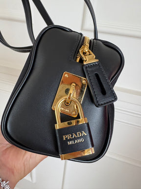 Prada Re-Nylon And Leather Small Top Handle Bag Black