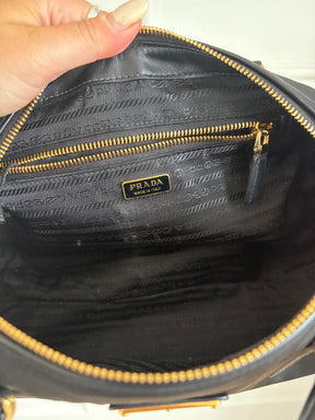 Prada Re-Nylon And Leather Small Top Handle Bag Black