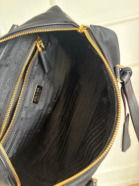 Prada Re-Nylon And Leather Small Top Handle Bag Black