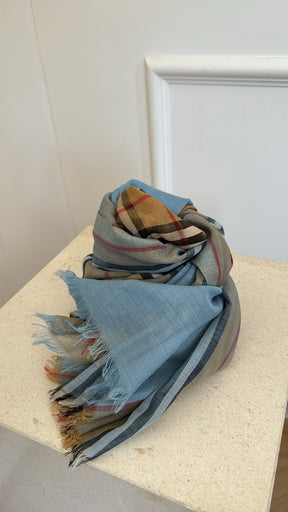 Burberry Heritage Check and Blue Silk Blend Scarf