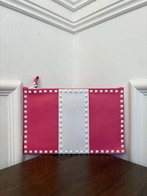Valentino Garavani Pink and White Rockstud Zipped Pouch