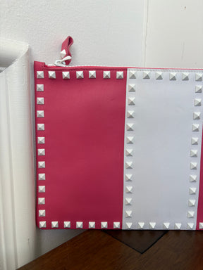Valentino Garavani Pink and White Rockstud Zipped Pouch
