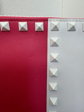 Valentino Garavani Pink and White Rockstud Zipped Pouch