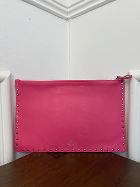 Valentino Garavani Pink and White Rockstud Zipped Pouch