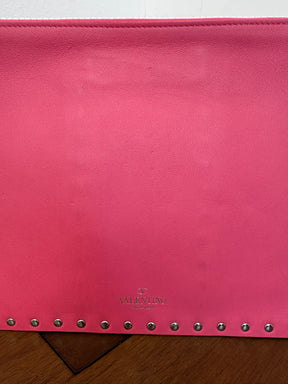 Valentino Garavani Pink and White Rockstud Zipped Pouch