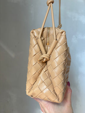 Bottega Veneta Intracciato Loop Camera Bag In Beige