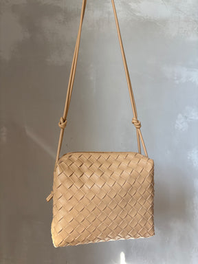 Bottega Veneta Intracciato Loop Camera Bag In Beige