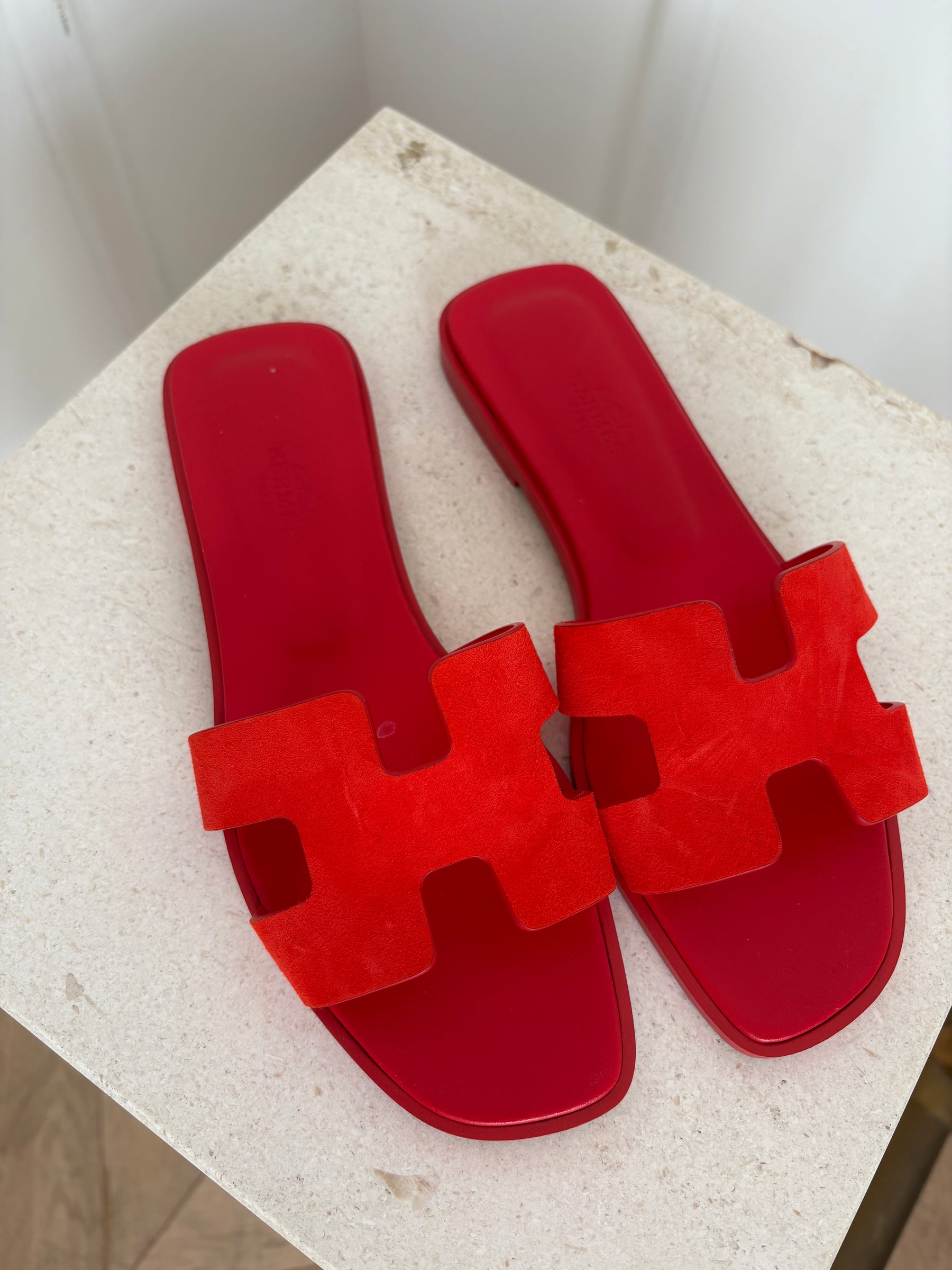 Hermès Blood Orange Suede Orans, 36.5