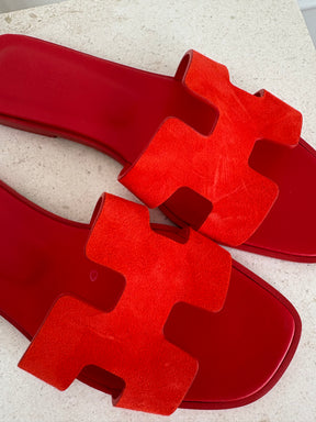 Hermès Blood Orange Suede Orans, 36.5