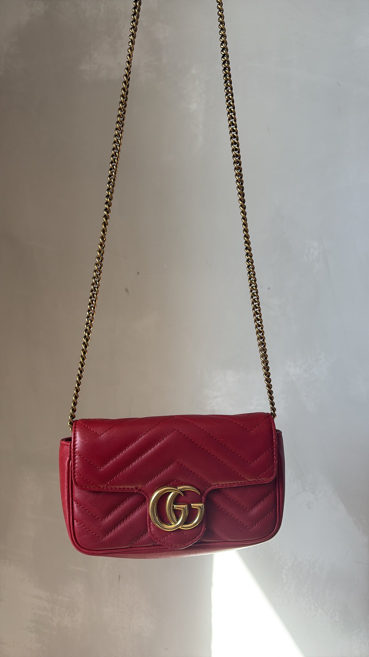 Gucci Red Leather Super Mini Marmont Bag