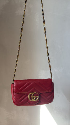 Gucci Red Leather Super Mini Marmont Bag
