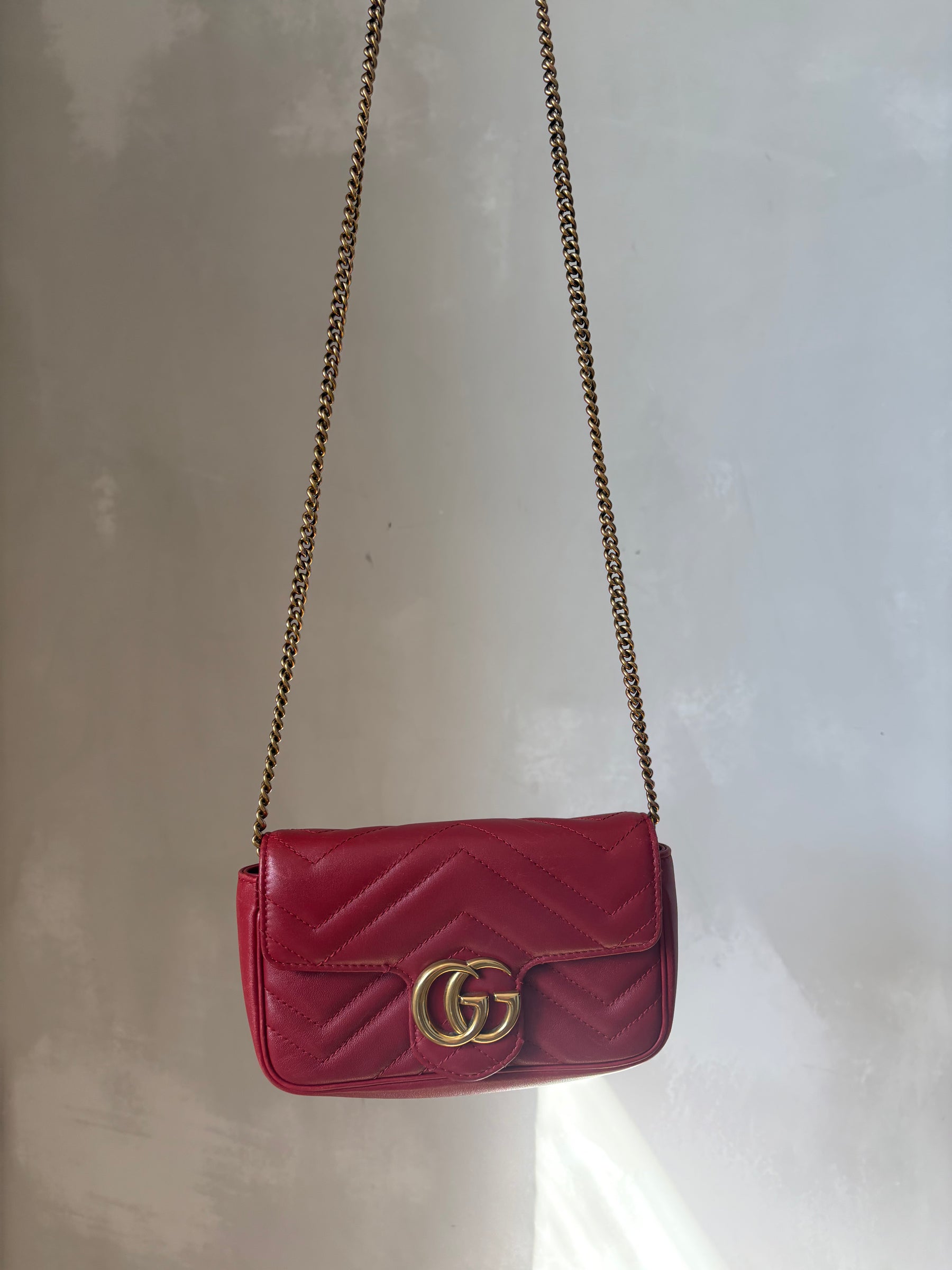 Gucci Red Leather Super Mini Marmont Bag