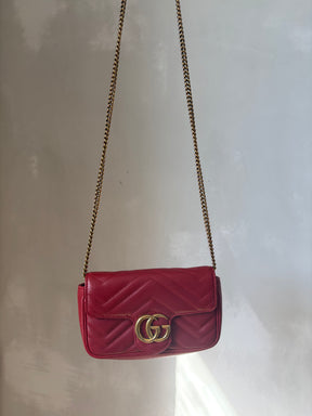 Gucci Red Leather Super Mini Marmont Bag