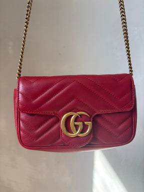 Gucci Red Leather Super Mini Marmont Bag