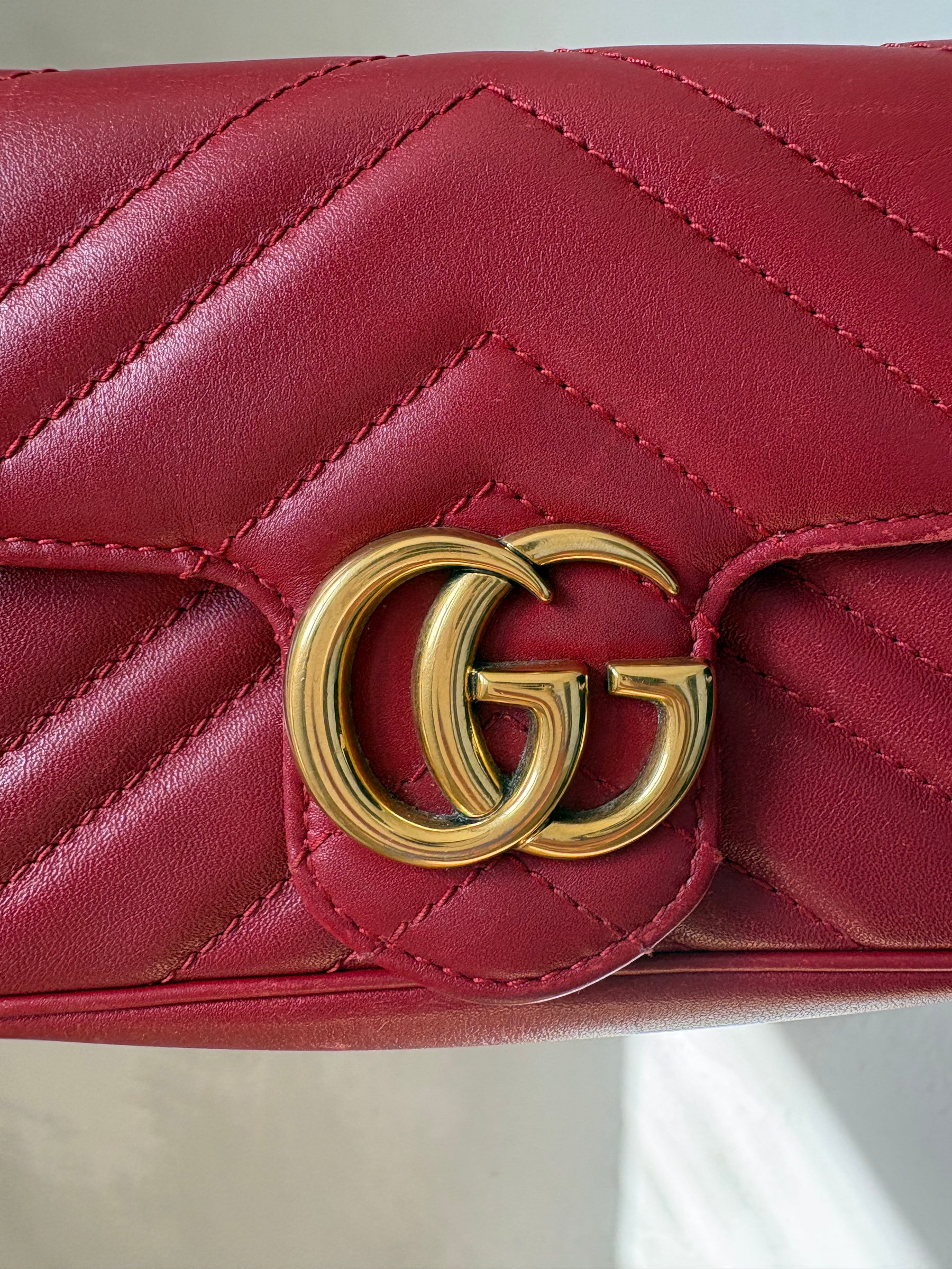Gucci Red Leather Super Mini Marmont Bag