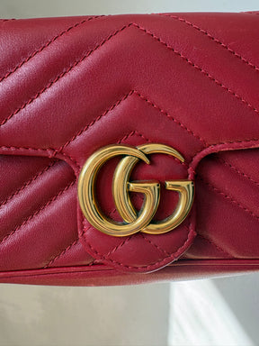 Gucci Red Leather Super Mini Marmont Bag