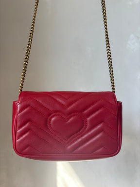 Gucci Red Leather Super Mini Marmont Bag