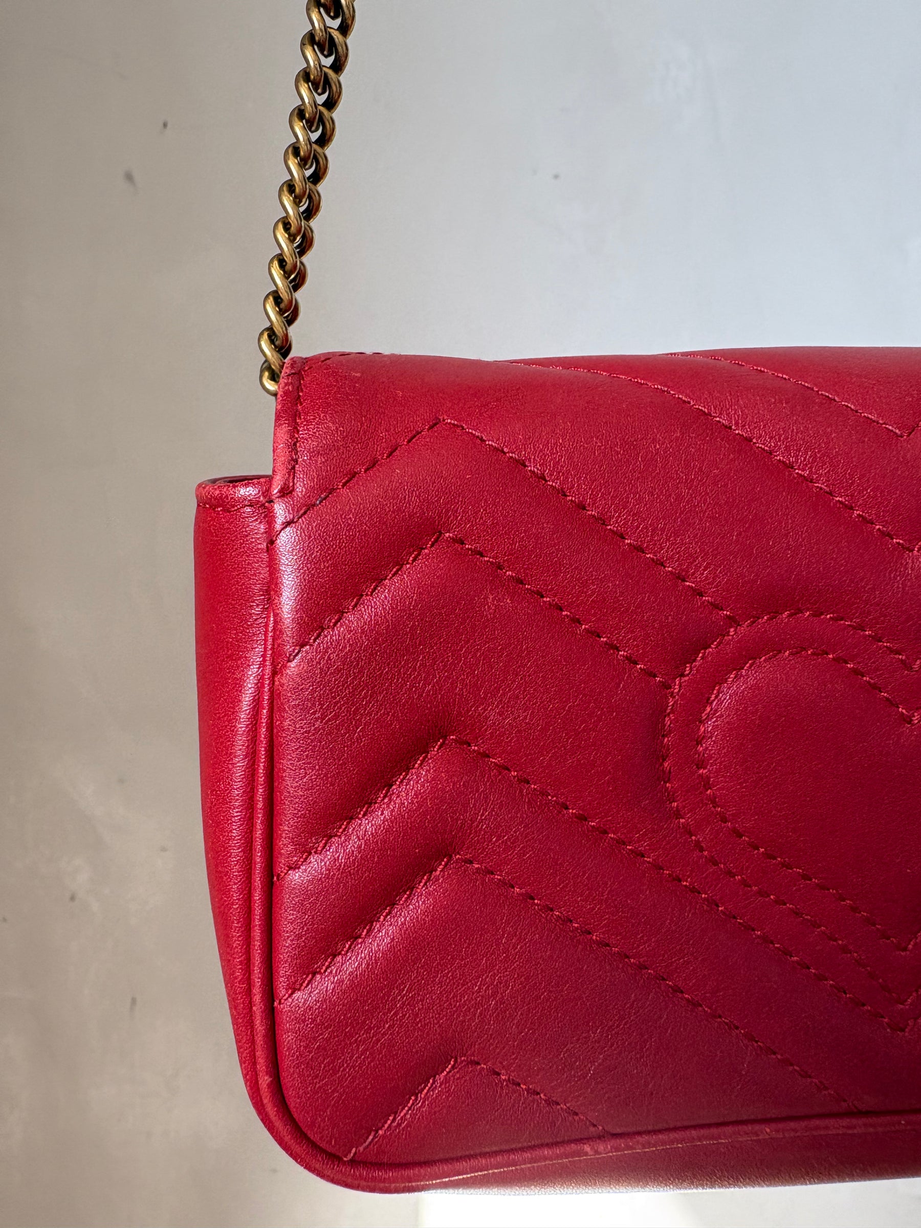 Gucci Red Leather Super Mini Marmont Bag