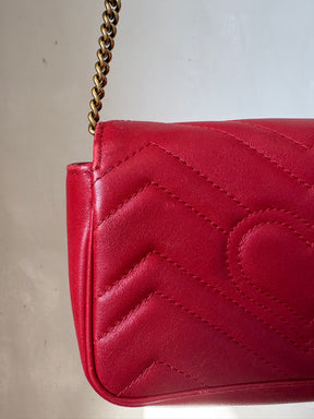 Gucci Red Leather Super Mini Marmont Bag