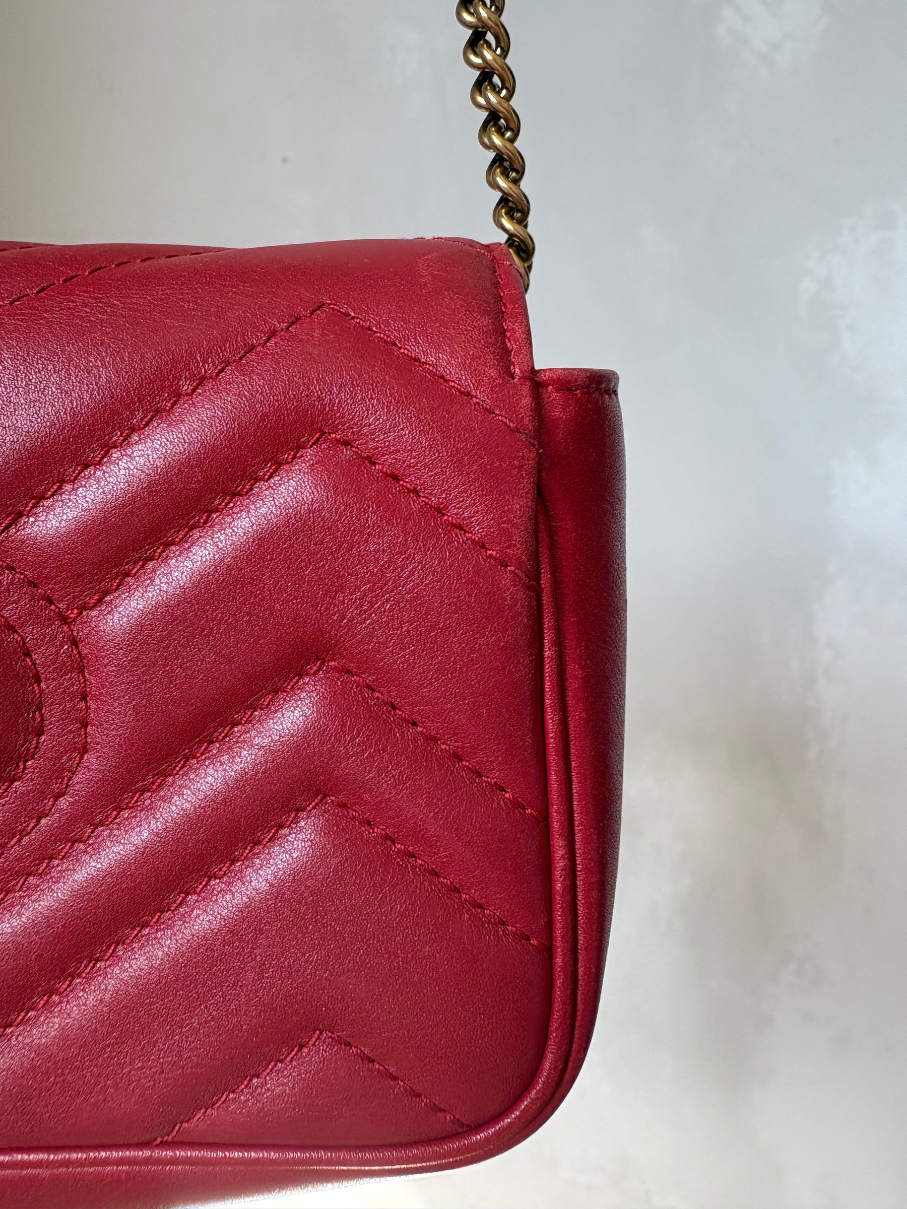 Gucci Red Leather Super Mini Marmont Bag