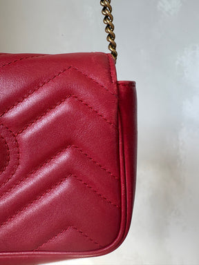Gucci Red Leather Super Mini Marmont Bag