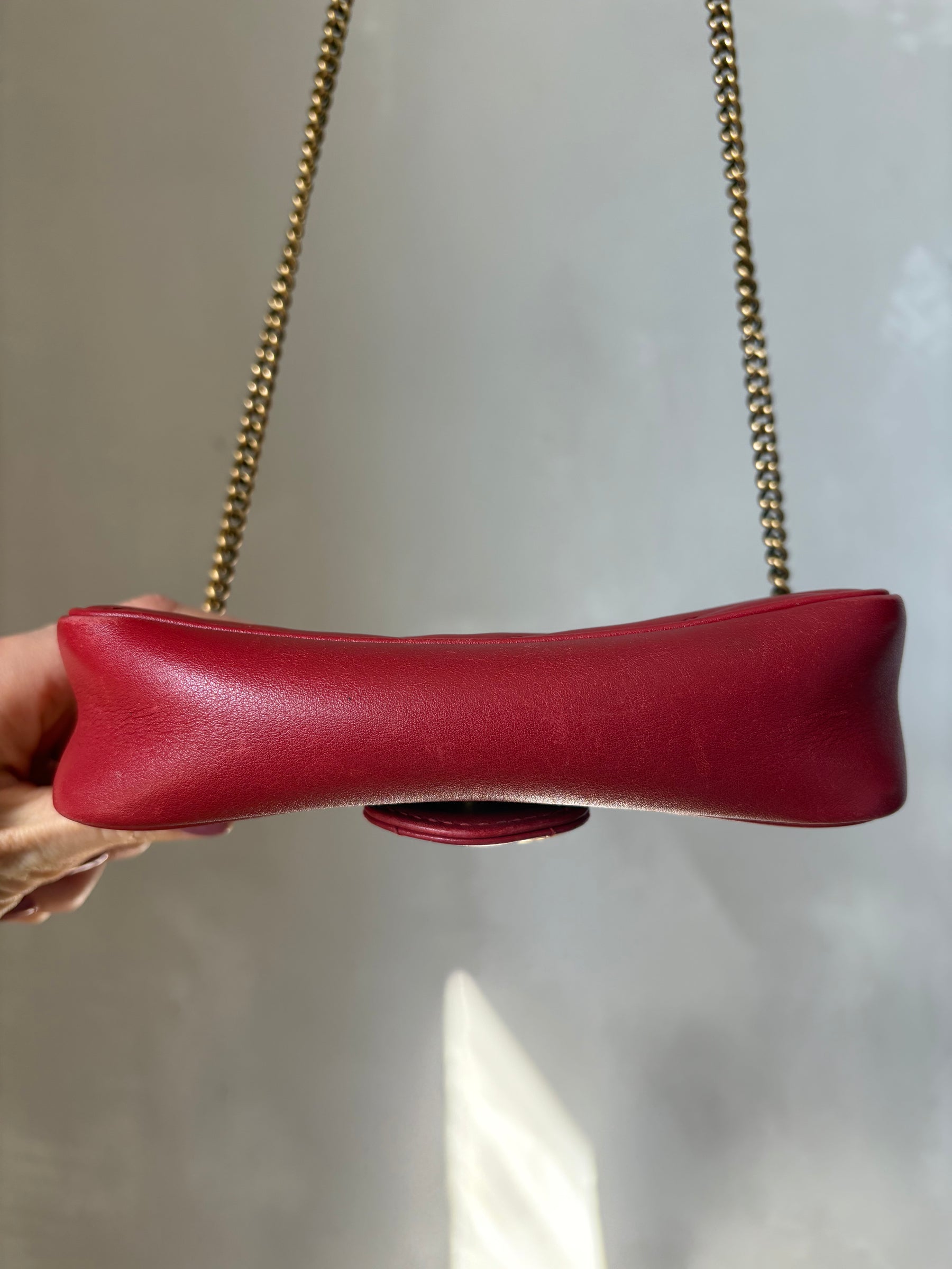 Gucci Red Leather Super Mini Marmont Bag