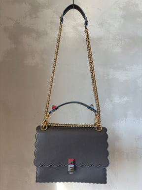 Fendi Taupe and Blue Scolloped Kan I Shoulder Bag