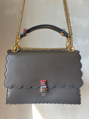 Fendi Taupe and Blue Scolloped Kan I Shoulder Bag