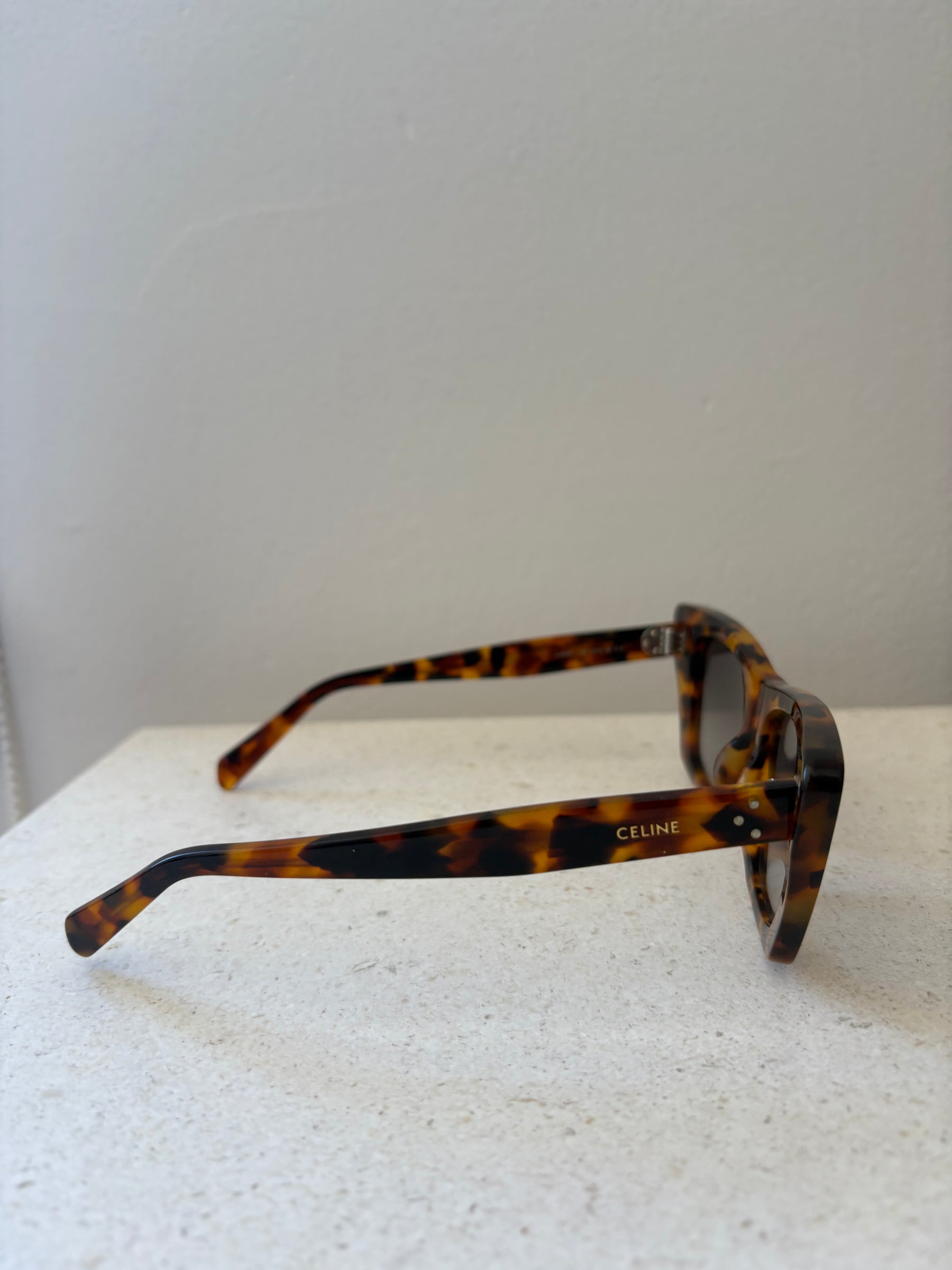Celine Tortoiseshell Rectangular Cat Eye Sunglasses
