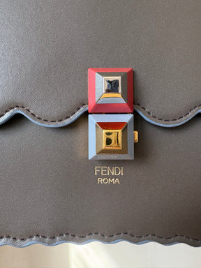 Fendi Taupe and Blue Scolloped Kan I Shoulder Bag