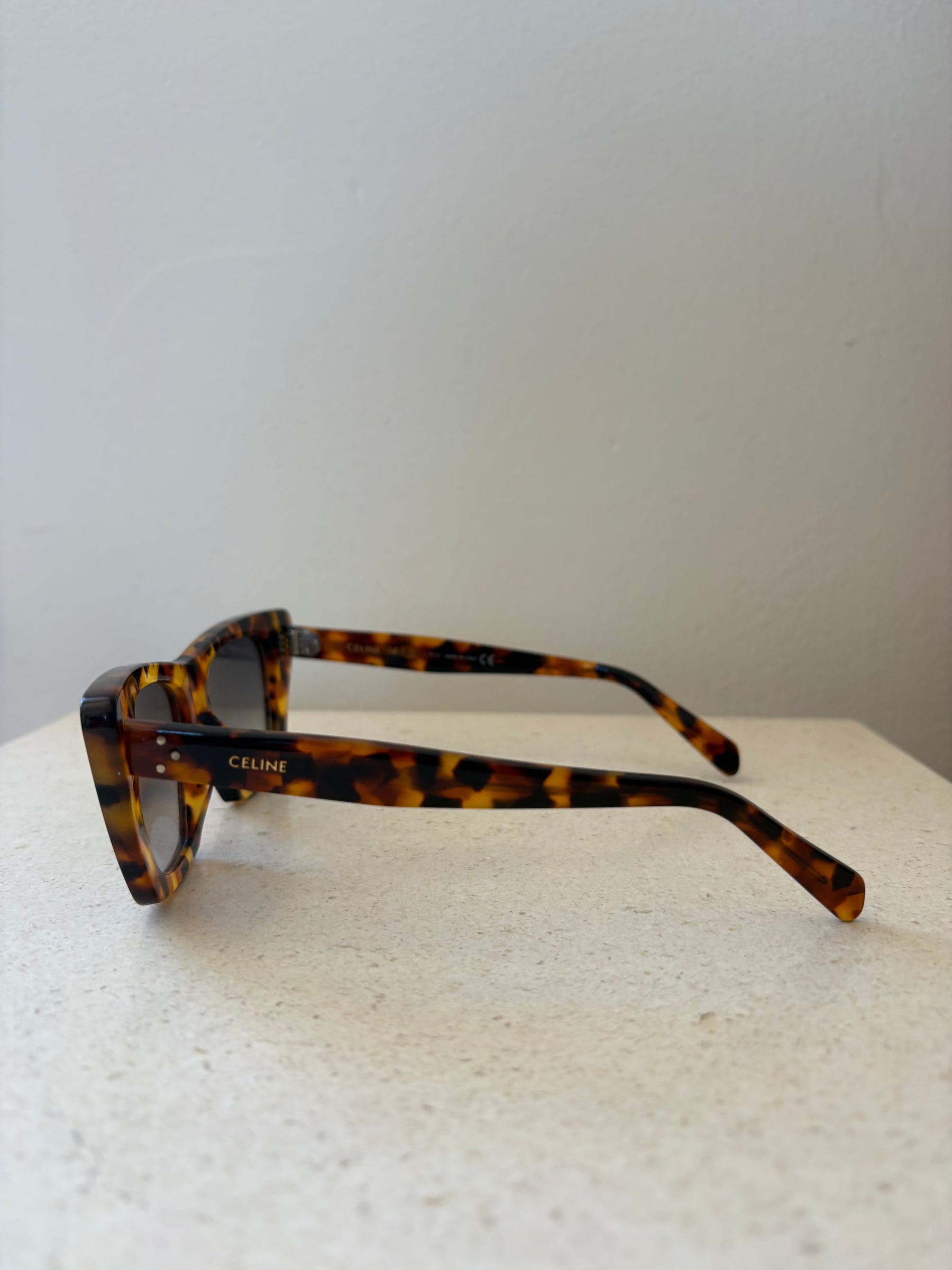 Celine Tortoiseshell Rectangular Cat Eye Sunglasses