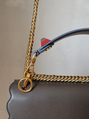 Fendi Taupe and Blue Scolloped Kan I Shoulder Bag