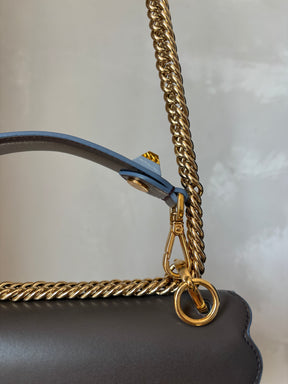 Fendi Taupe and Blue Scolloped Kan I Shoulder Bag