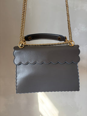 Fendi Taupe and Blue Scolloped Kan I Shoulder Bag
