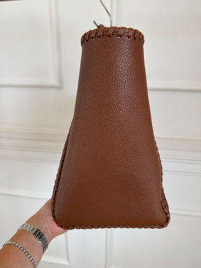 Anya Hindmarch Tan Woven Leather Tote with with Yellow Stripe