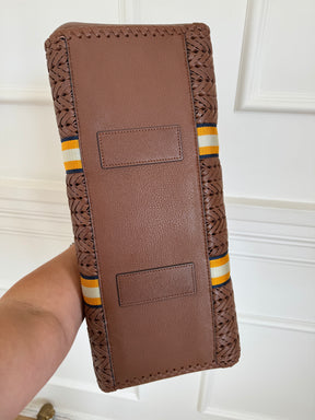 Anya Hindmarch Tan Woven Leather Tote with with Yellow Stripe