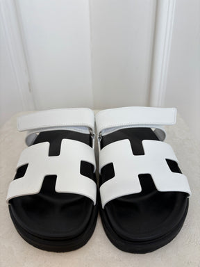 Hermès White Leather Chypre Sandals, 38