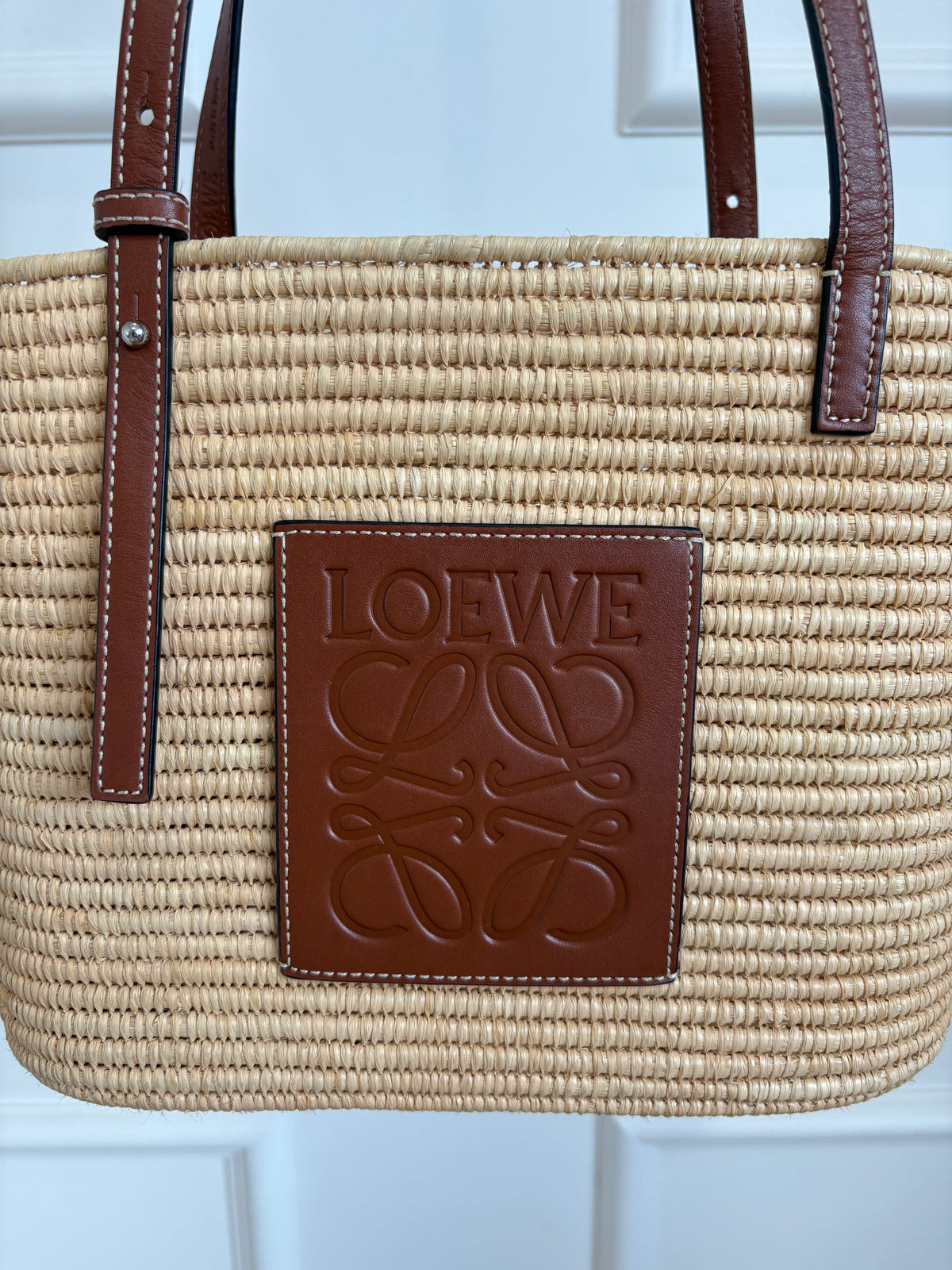 Loewe Raffia and Tan Leather Tote Bag