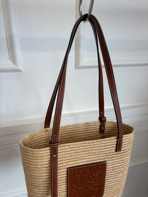 Loewe Raffia and Tan Leather Tote Bag