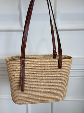 Loewe Raffia and Tan Leather Tote Bag