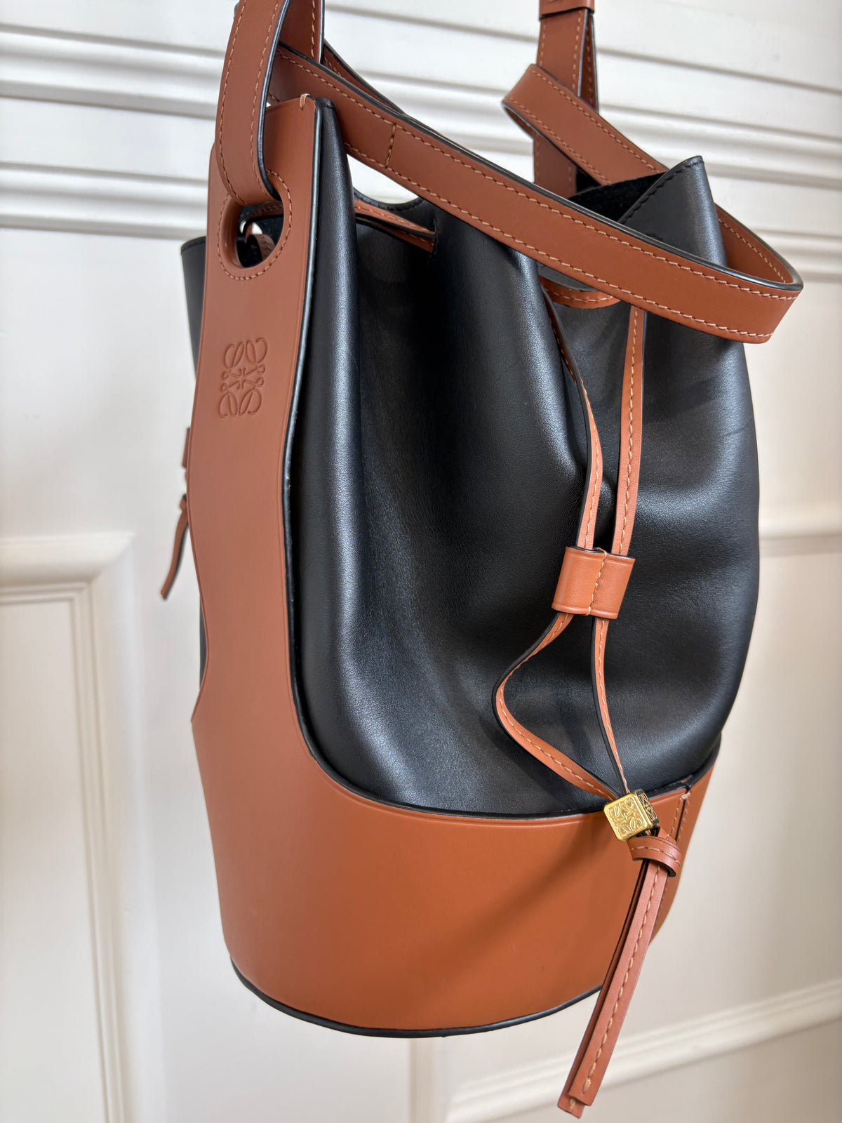 Loewe Black and Tan Leather Drawstring Balloon Bucket Bag