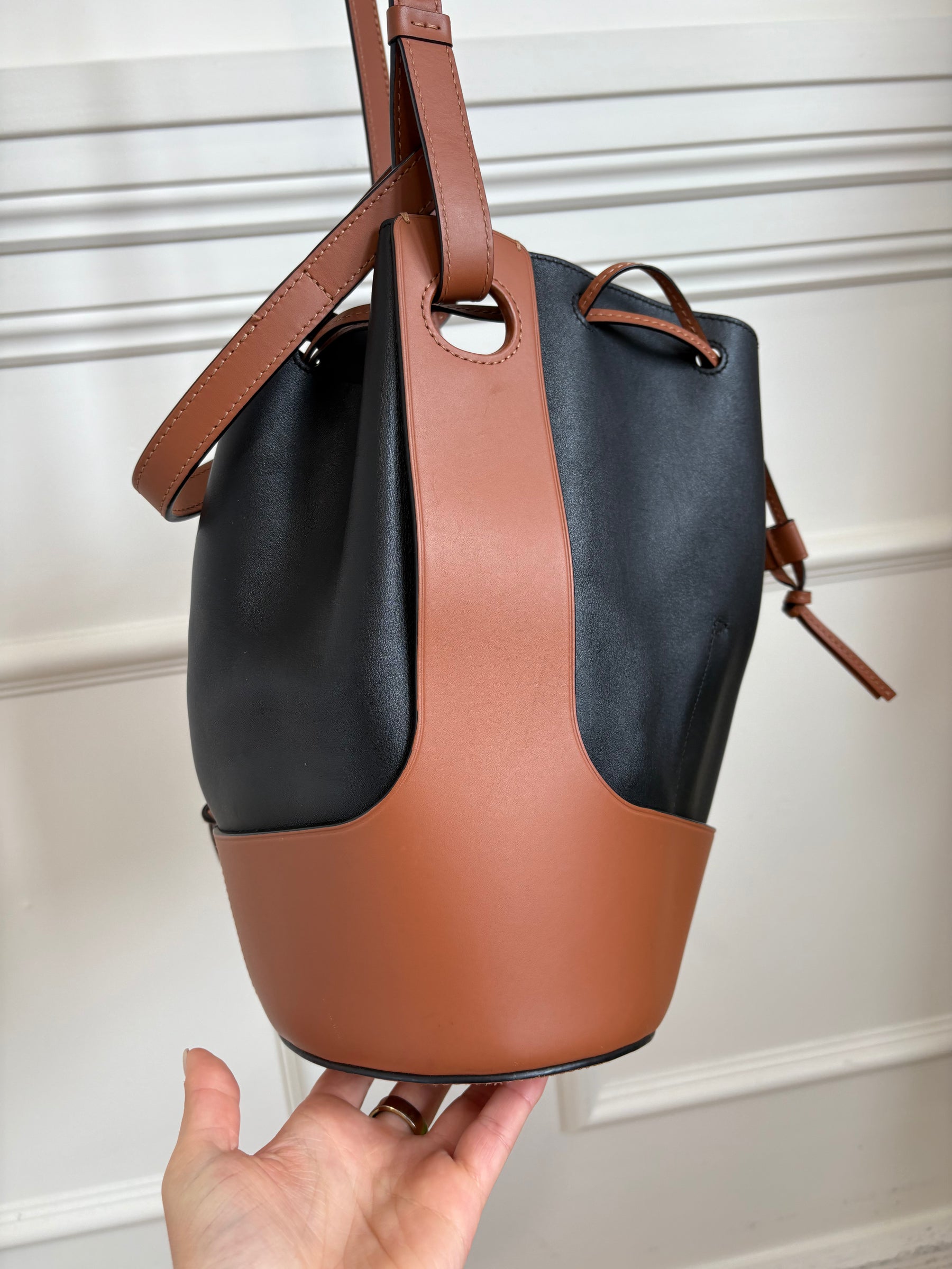 Loewe Black and Tan Leather Drawstring Balloon Bucket Bag