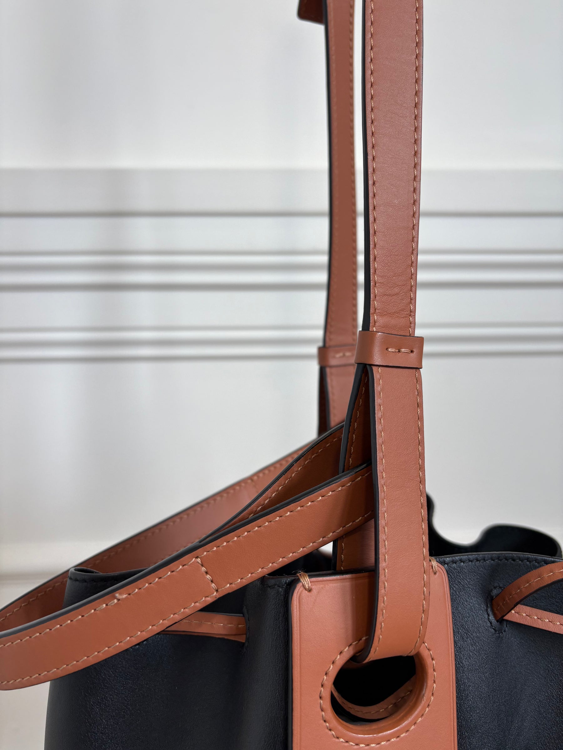 Loewe Black and Tan Leather Drawstring Balloon Bucket Bag