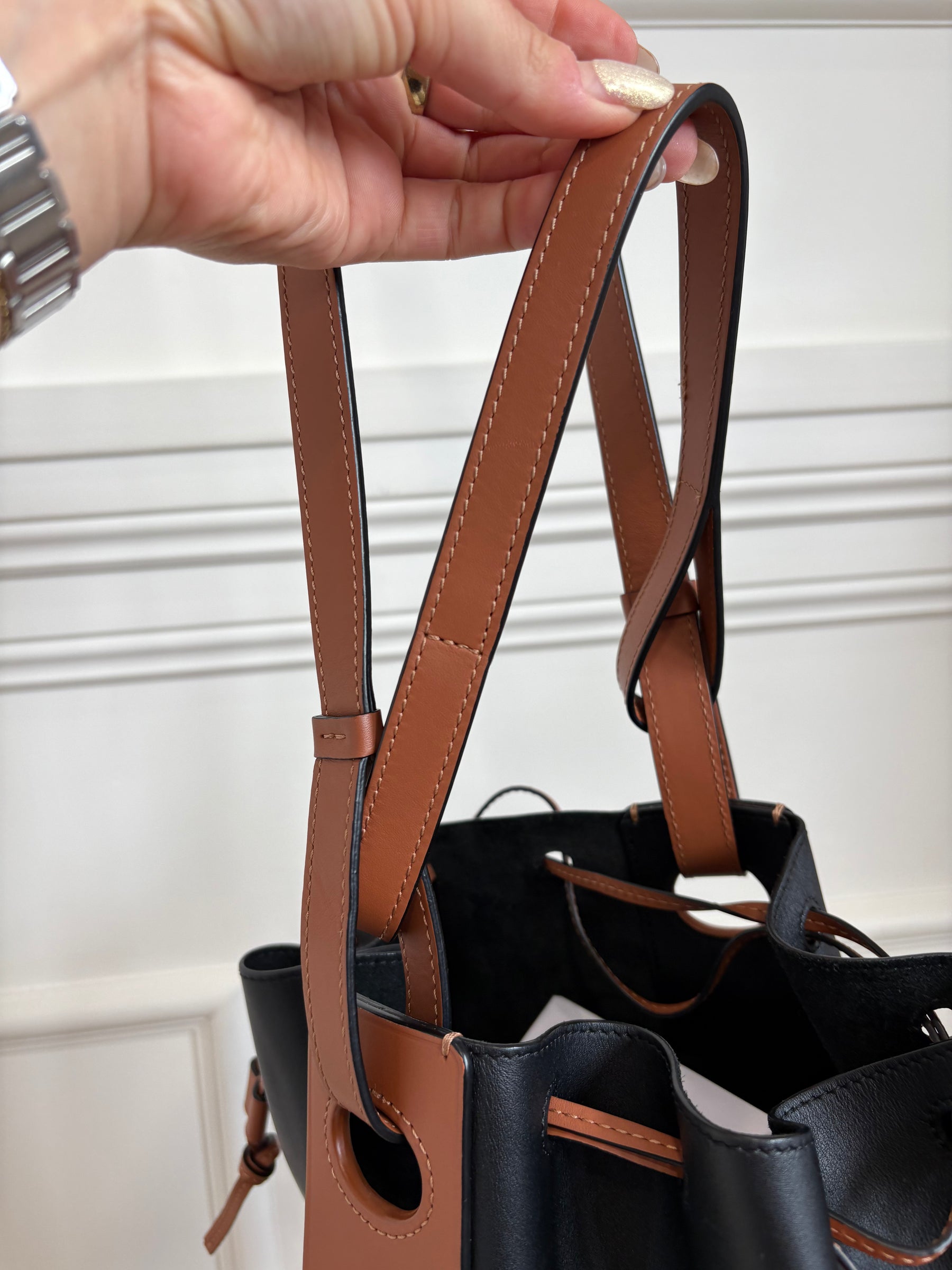 Loewe Black and Tan Leather Drawstring Balloon Bucket Bag