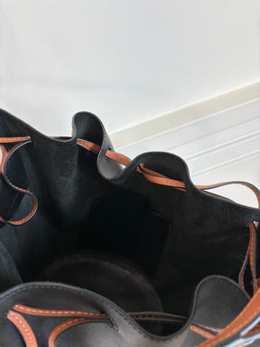 Loewe Black and Tan Leather Drawstring Balloon Bucket Bag