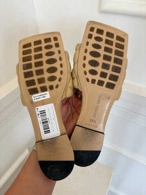 Bottega Veneta Beige Quilted Leather Lido Slides, 38.5