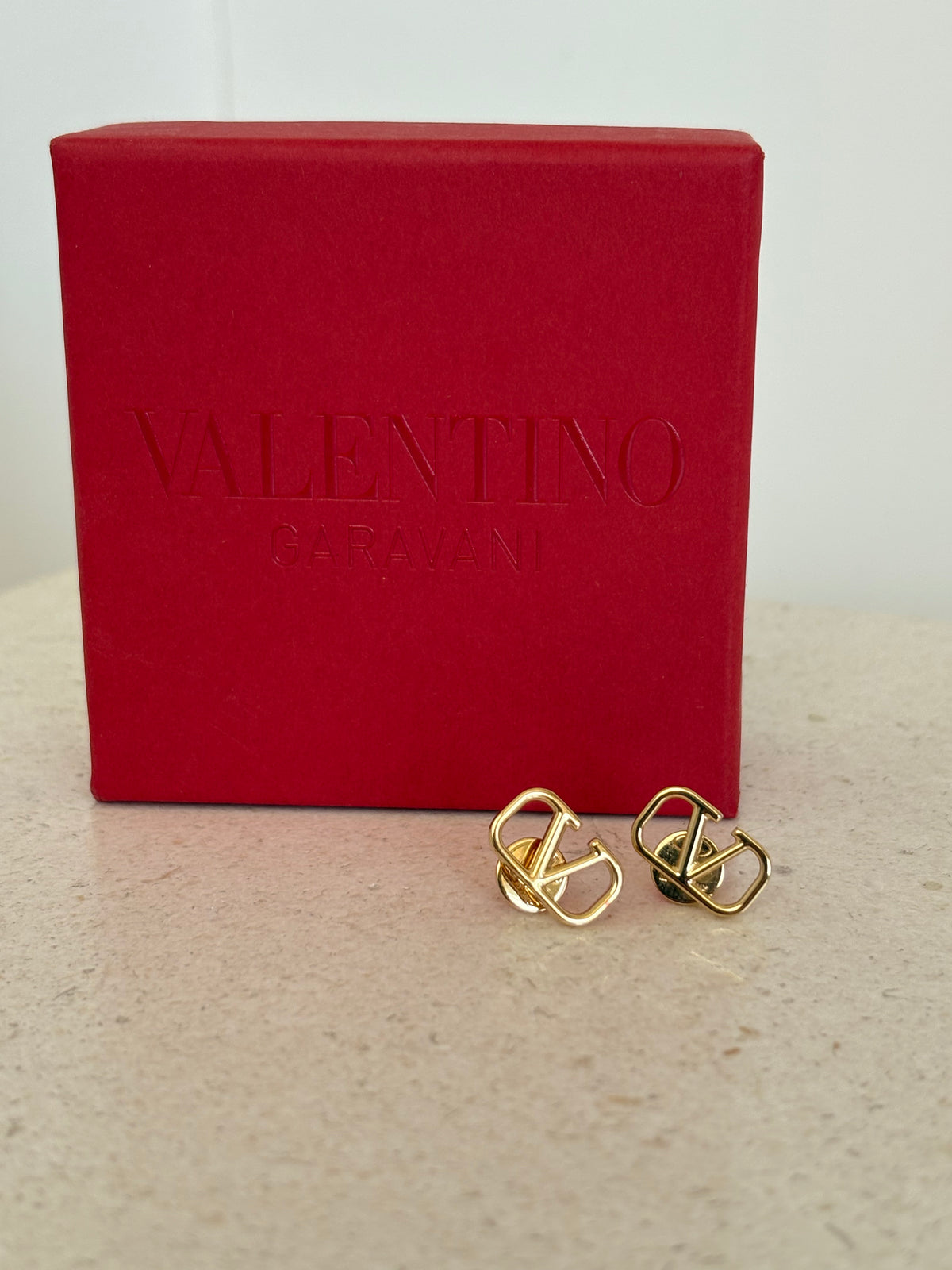 Valentino Garavani Gold Tone V Logo Earrings