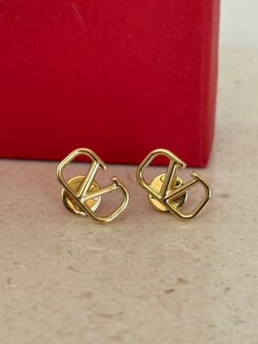Valentino Garavani Gold Tone V Logo Earrings
