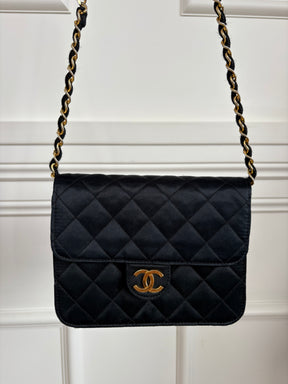 Chanel Black Satin Mini Flap Bag with Gold Hardware