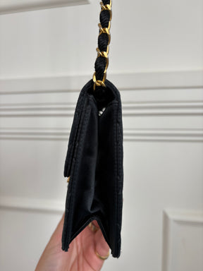 Chanel Black Satin Mini Flap Bag with Gold Hardware